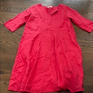 Pink Casual V-Neck Dress with Cuffed 3/4 Sleeves